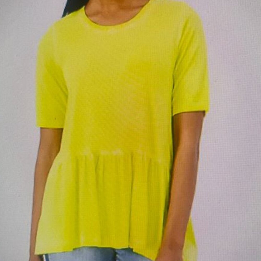 Lori Goldstein Distressed Cotton Modal Peplum Top -  L - New, Never worn